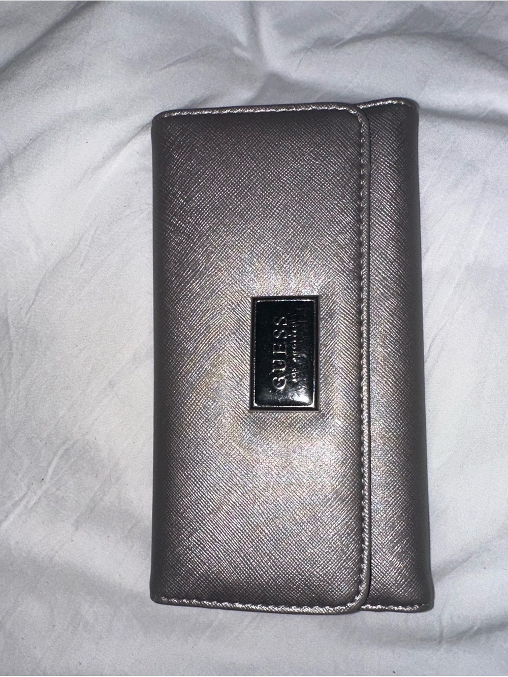 GUESS Metallic Pewter Textured Clutch Wallet